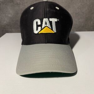 Vintage Caterpillar CAT Snapback Hat Black Grey Two-Tone Green Underbill Cyrk
